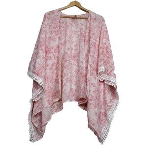 Women's Fringe Cardigan Pink Kimono Short Sleeve Size Os Cover up